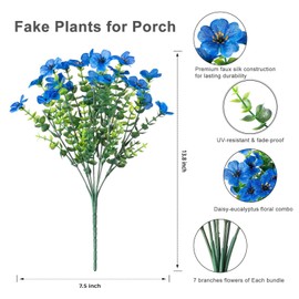 Artificial Flowers for Outdoors,12 Bundles Faux Plants Outdoor,UV Resistant Artificial Plants,Silk Fake Artificial Flowers for Spring Summer Home Decor Porch Patio Decoration (Blue, 12)