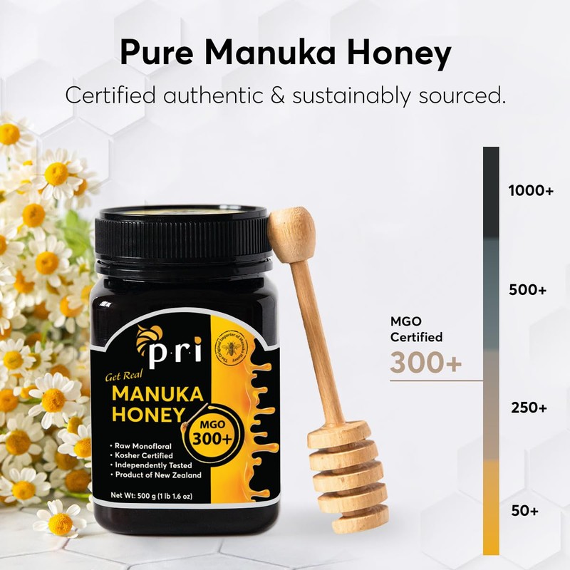 P.R.I Manuka Honey MGO 300+, Elevated‑Potency Monofloral New Zealand Honey,