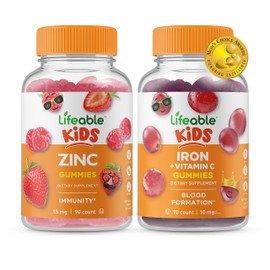 Lifeable Lifeable Zinc Kids + Iron & Vitamin C Kids, Gummies Bundle - Great Tasting, Vitamin Supplement, Gluten Free, GMO Free, Chewable Gummy