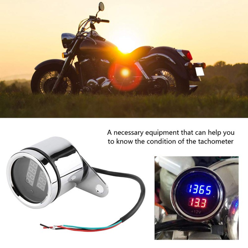 BOROCO 2 in 1 Motorcycle LED Digital Voltmeter Tachometer Meter