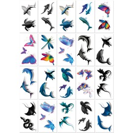 20 Blatt 3D Stereo Tier Tattoo Aufkleber wasserdicht Kinder Erwachsene Schmetterling Delphin Pinguin temporäre Aufkleber