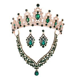 Aimilcall Tiaras Crown And Jewelry Sets for women,Tiaras Earrings and Necklace for Wedding, Birthday,Rhinestone Crystal Bridal Jewelry Sets for Costume Birthday Party Prom(A1), Medium, Metal, Crystal