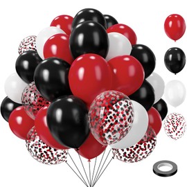 Red and Black Balloons,75PCS Red Black and White Balloons, 12in and 5in Black Red and White Latex Party Balloons for Casino Theme Party, Rugby Games,New Years, Graduation Decorations