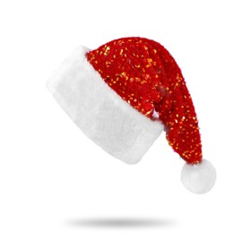 BELISHMIE Golden Sparkling Sequin Santa Hat for Adults Christmas Holiday Party Accessory, Plush Faux Fur Trim, Festival Headwear(Red)