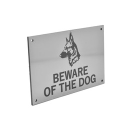 Beware of the Dog (German Shepherd) - Easy to See Warning, Indoor/Outdoor Notice, Deterrent Sign (Silver)