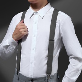 KOOELLE Suspenders for Men Heavy Duty Tuxedo Dress Pants 1.4 inch Dark Grey Solid Adjustable Elastic Y Back Mens Suspenders for Jeans