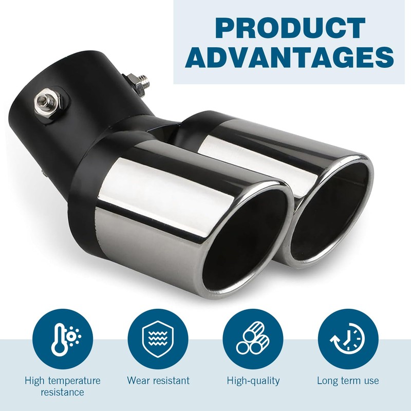 Zikefest Dual Exhaust Tips, Double Outlet Bending Muffler Exhaust, Stainless