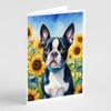 Caroline's Treasures Boston Terrier in Sunflowers Greeting Cards Pack of