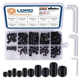 200Pcs Allen Head Socket Set Screws Internal Hex Drive Cup Point Grub Screw Assortment Kit Metric M3/M4/M5/M6/M8