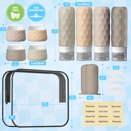 16Pack Travel Bottles for Toiletries, TSA Approved Travel Size Toiletries Containers Set, Silicone Leak Proof Refillable Bottles Elastic Sleeves Creams Jars Accessories Kit W/Clear Bag (Cream)