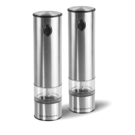 Cole & Mason H3004480 Battersea Salt and Pepper Mills, Electronic, Stainless Steel/Acrylic, 210 mm, Gift Set, Includes 2 x Electric Salt and Pepper Grinders