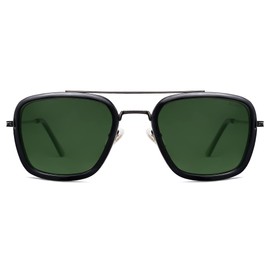 SOJOS Retro Square Polarized Sunglasses for Men Women Goggle Classic Alloy Frame HERO SJ1126 with Gun Frame/Black Rim/Green Lens