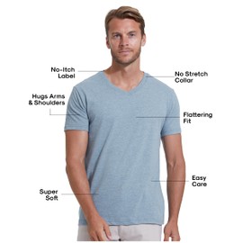 True Classic Mens V Neck T Shirts – Soft, Fitted Undershirts for Men Pack – Mens Undershirts – Cotton Blend, Tag-Free, Pack of 1, Heather Indigo, XL