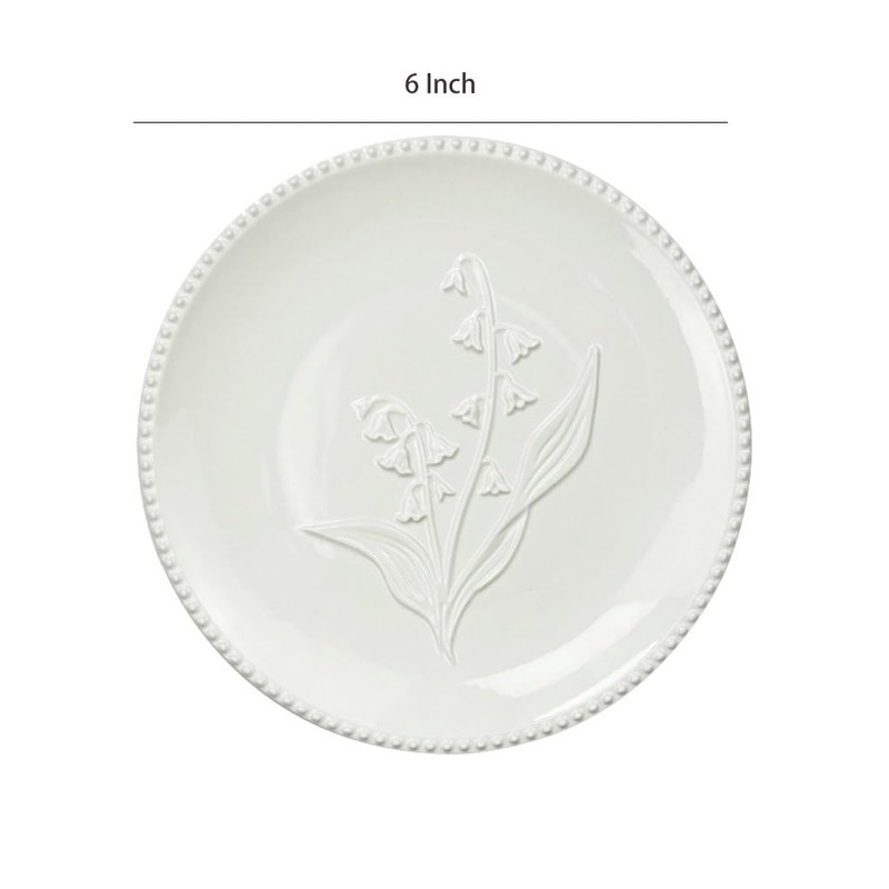 WAIT FLY Lily of the Valley Embossed Flower Ceramic Dinner