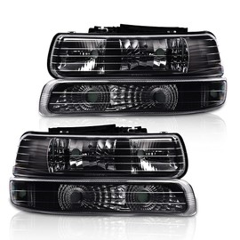 CNNELL Headlights Assembly Compatible with Chevy Silverado 1999-2002/ Suburban Tahoe 2000-2006, Clear Lens Black Housing Clear Reflector, Left+Right