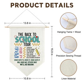 JMYROG The Back to School Tour Canvas Hanging Pennant Flag, School Counselor Teacher Office Classroom Student Dormitory Decor, Back to School Gifts, First Day of School For Teacher Classmate