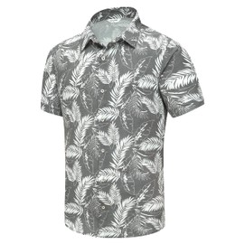 Simmashah Mens Hawaiian Shirt, Short Sleeves Button Down Beach Clothing, Unisex Summer Flamingos Casual Aloha Floral Shirts 2-052 Leaf Grey XL