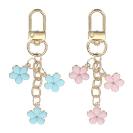 PATIKIL 2 Pack Cute Flower Keychains for Women, Enameled Charm Aesthetic Keychain Car Key Ring Pendant Key Chains, Handbag & Bag & Earphone Case Decor -Pink & Blue
