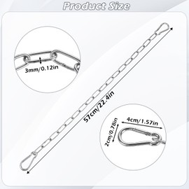 Gate Chain Lock, 57cm/22inch Stainless Steel Chain with Chain Both-Ended Carabiners Solid Coil Metal Chain for Outdoor Fences, Pet Cages, Cow Goat Horse Corral Supplies (Black)