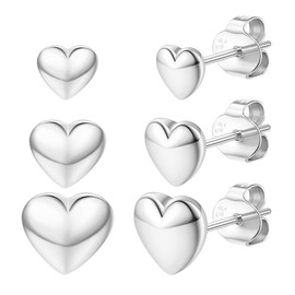 ZELORES 3 Pairs Sterling Silver Stud Earrings for Women Heart Stud Earrings Set