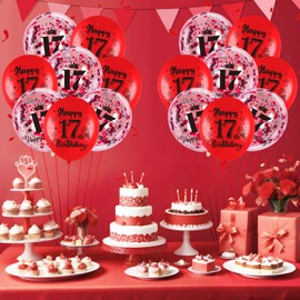 Red 17th Birthday Balloons for Boys Girls, 18Pcs Red Happy 17th Birthday Decorations Balloons 12 Inch 17th Birthday Latex Balloons Confetti Balloons for 17th Birthday Anniversary Party Supplies Decor