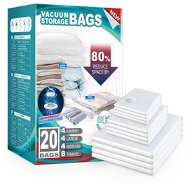 TAILI 20 Pack Combo Vacuum Storage Bags, Vacuum Seal Bags for Clothing (4 Jumbo, 4 Large, 4 Medium, 8 Travel Roll), Space Saver for Bulky Clothing, Beddings, Comforters, Saving More Closet Space