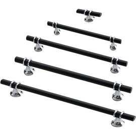 Taps2Traps Chrome & Black Kitchen Cabinet Cupboard Door Drawer Bar Handle 50mm - 192mm Hole to Hole (128mm Hole Spacing)
