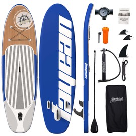 11’×33”×6” Inflatable Stand Up Paddle Board Non-Slip Deck, Complete SUP Accessories for All Skill Levels, Wide Seat & Safety Leash, 3 Fins, Adjustable Paddle, Pump & Carrying Backpack (Dark Blue)