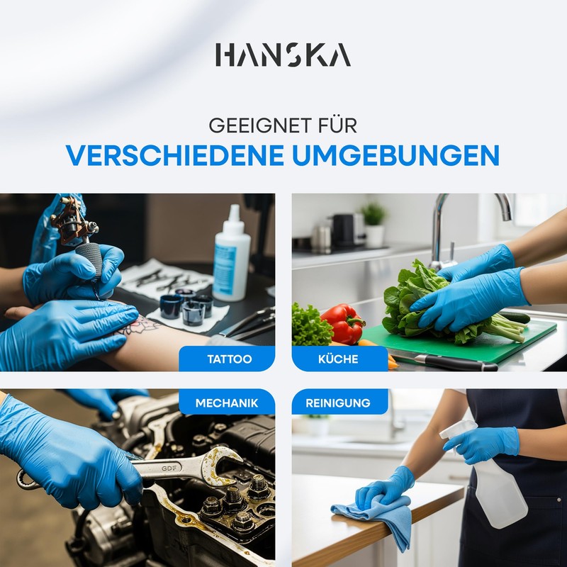 HANSKA Disposable Nitrile Gloves, Blue, Powder-Free, Insert and Bet, Ambidextrous,