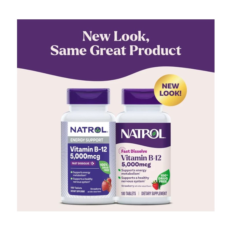 Natrol Vitamin B12 5000mcg Fast Dissolve 100 Tabs Energy Nervous