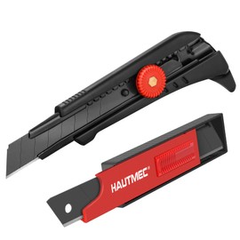 HAUTMEC 18mm Heavy Duty Utility Knife with Fin Design, Ratchet for Quick Blade Changes, Multi-purpose sprayed non-slip grip and 10pcs Blades set, Snap Off Sharp Black Retractable Box Cutter HT0249-KN