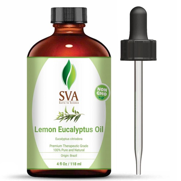 SVA Lemon Eucalyptus Essential Oil 4 Oz - 100% Pure, Natural, Premium Therapeutic Grade Eucalyptus Citriodora, Perfect for Radiant Skin, Healthy Hair, Soaps, Candles, Aromatherapy, Diffuser.