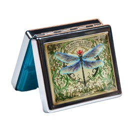 Silver Vintage Pill Box 7 Day Metal Pill Box with Mirror and 8 Compartments Cute Travel Pill Organizer for Purse (Dragonfly)
