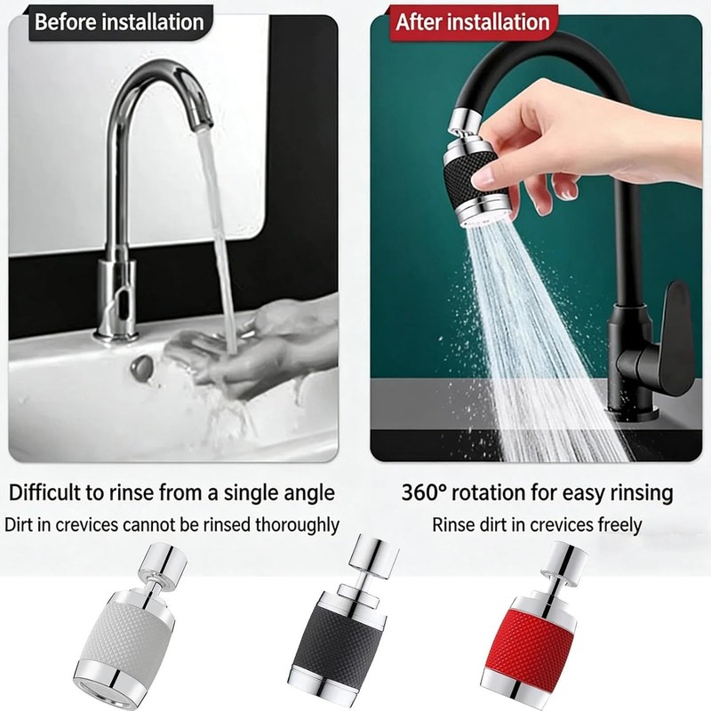 Splash Proof Booster Swivel Kitchen Filter Tap,360 Rotation Faucet Sprayer,