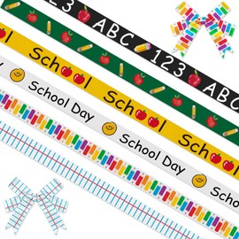 Estivaux 6 PCS Back to School Ribbons for Crafting, 3/8" Width Grosgrain Ribbon Yellow Green Ribbon Preschool Apples ABC Craft Ribbons for Kindergarten Decorations Sewing DIY Crafts Supplies