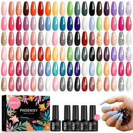 U V Nagellack, Phoenixy 162 Effekte 54 Farben U V Nagellack Set mit Base Top Matte Glitter Coat, Gel Nagellack Set, Geschenke für Frauen Nail Art zu Hause