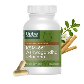 Upbe Ashwagandha & Bacopa Capsules | 60 Vegan Capsules | for Stress Relief, Mental Focus & Hormonal Balance | Energy Support for Men & Women