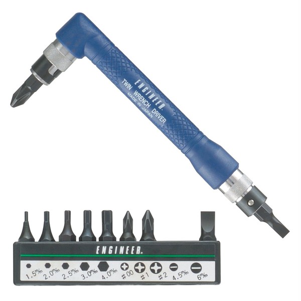double ended angled screwdriver with assorted bits ('twin wrench' driver). Made in Japan. ENGINEER dr-07