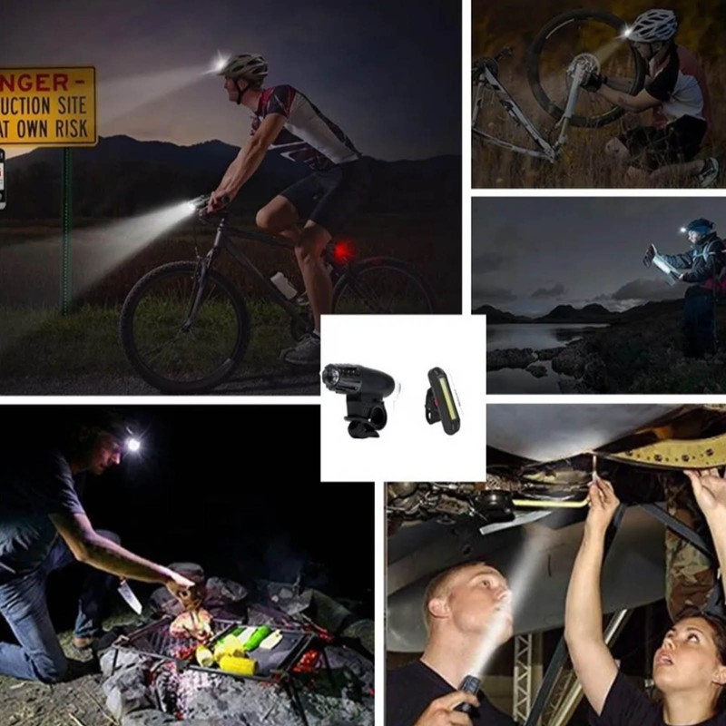 Bicycles Front Rear Light Set Rechargeable Headlight Back Taillight for