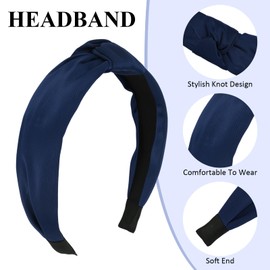 Esitrormi Navy Blue Headband Wide Knotted Headbands for Women Non Slip Hair Bands for Women's Hair Womens Headbands Fashion Girls Head Bands Birthday Girl Headband Cute Girl Hair Accessories