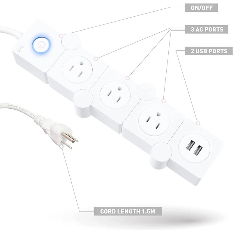 iJoy Flexible Power Strip - 3 AC Outlets and 2