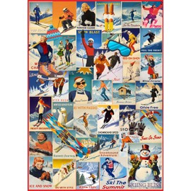 PICKFORU Vintage Ski Puzzles 1000 Piece, Winter Puzzles for Adults 1000 Pieces Sport, Retro Holiday Jigsaw Puzzle Skiing for Skiers