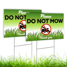 2 PC Do Not Mow Sign for Yard with Stake, 8x12 DS Coroplast Please Keep Off Grass Signs