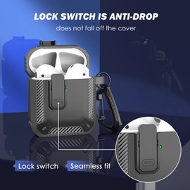 RFUNGUANGO for AirPods 2nd Generation Case Cover with Cleaner Kit, Military Hard Shell Protective Armor with Lock for AirPod Gen 1&2 Charging Case, Front LED Visible,Grey