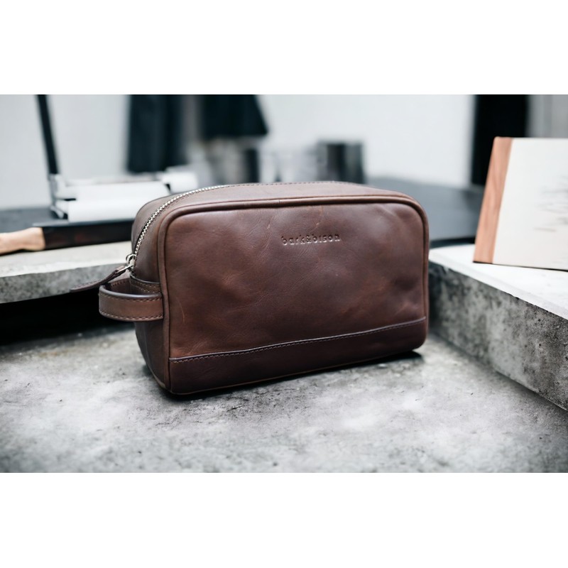 bark&bison Leather Travel Toiletry Bag - Handcrafted from Finest Full
