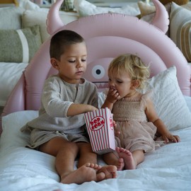 SUNNYLiFE Kids Inflatable Bed - Flocked Air Mattress for Toddlers, Durable Floor Bed for Camping & Sleepovers, 154lbs Capacity | Monster Pink