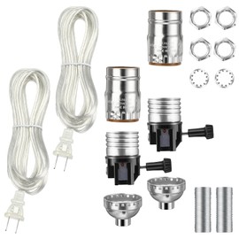 Honoson 2 Pcs Lamp Repair Kit Table Lamp Rewire Kit Lamp Parts Lamp Repair with 3 Way Socket All Parts Needed and Instructions DIY Lamp Wiring Parts Lamp Rewire Kit for DIY Lamp Design Repair(Silver)