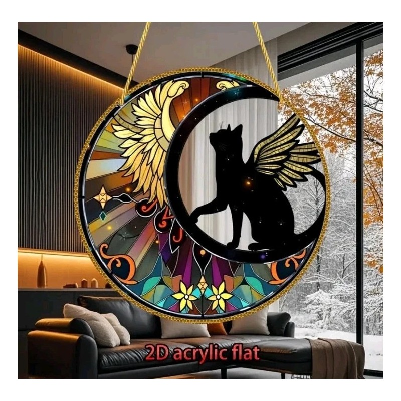 Unbranded "2D Acrylic Black Cat Wings Wall Hanging Decor 20x20cm