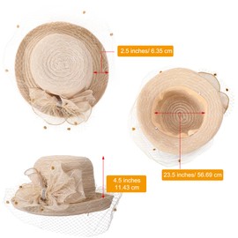 Zhanmai Fascinators Hat for Women Tea Party Set Church Cloche Hat Pearl Necklace Lace Gloves for Wedding Party(Beige)