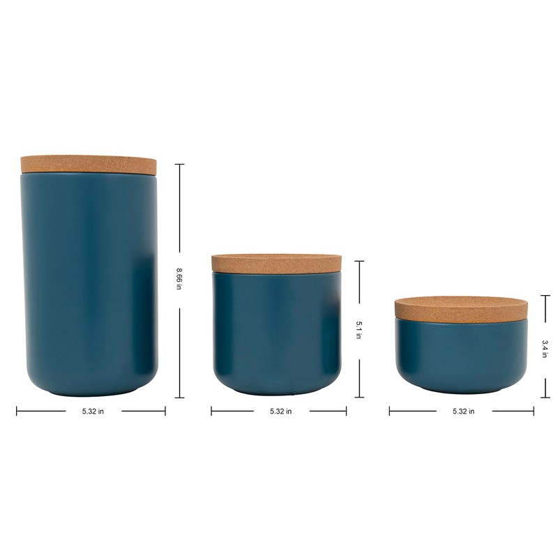 Kamenstein Ceramic and Cork Set of 3 Stackable Canisters, 1/2
